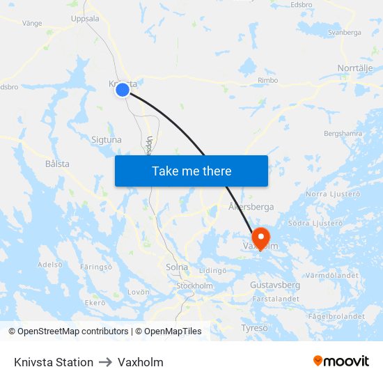 Knivsta Station to Vaxholm map