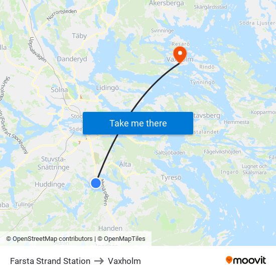 Farsta Strand Station to Vaxholm map