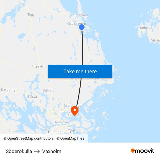 Söderökulla to Vaxholm map