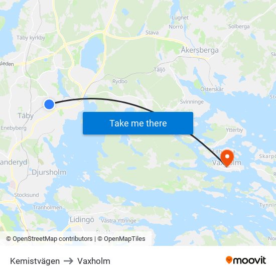 Kemistvägen to Vaxholm map