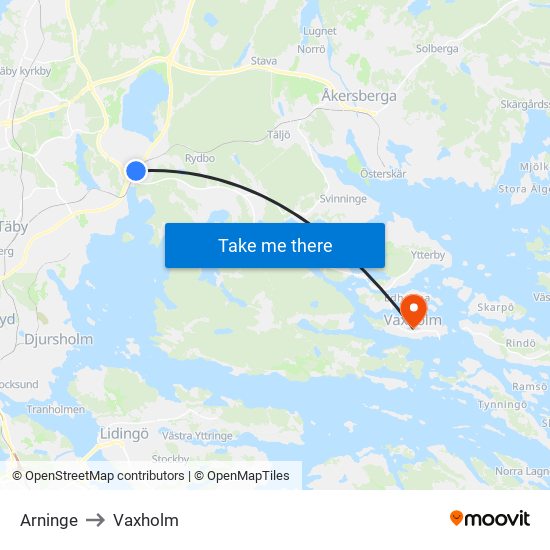 Arninge to Vaxholm map