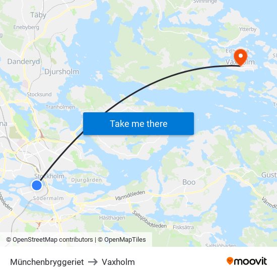 Münchenbryggeriet to Vaxholm map