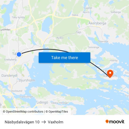 Näsbydalsvägen 10 to Vaxholm map