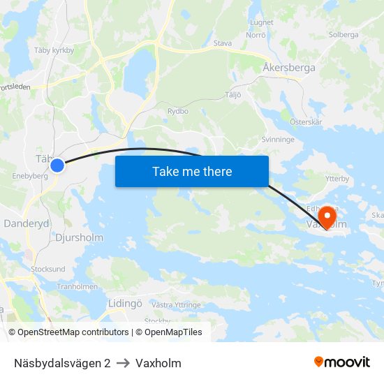 Näsbydalsvägen 2 to Vaxholm map