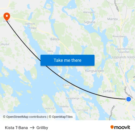 Kista T-Bana to Grillby map