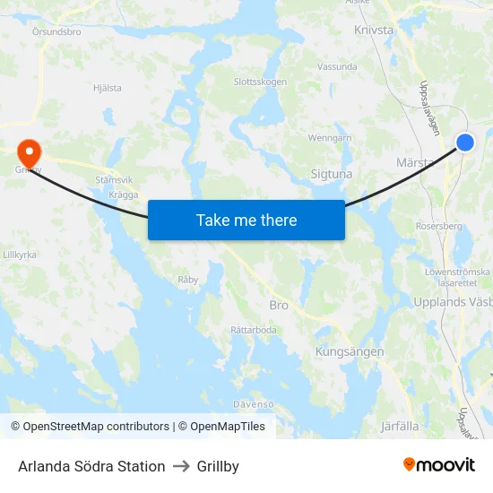 Arlanda Södra Station to Grillby map