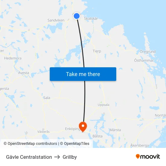 Gävle Centralstation to Grillby map