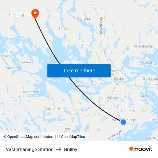 Västerhaninge Station to Grillby map