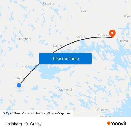 Hallsberg to Grillby map