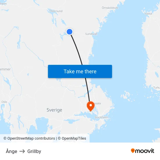 Ånge to Grillby map