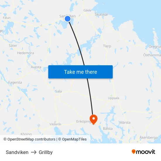 Sandviken to Grillby map