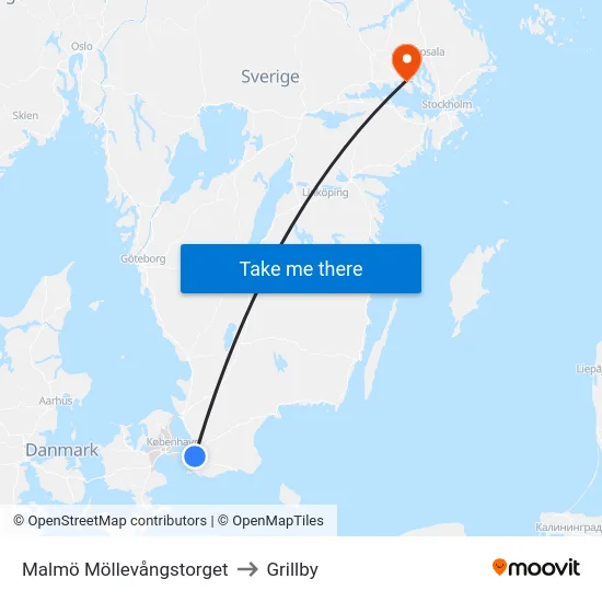 Malmö Möllevångstorget to Grillby map