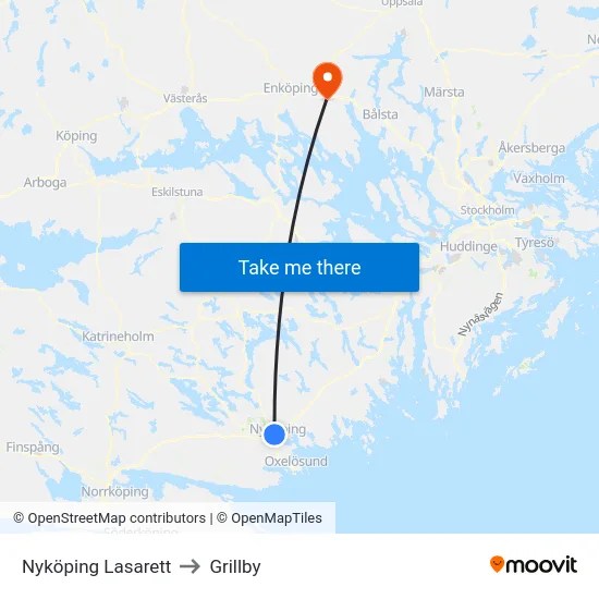 Nyköping Lasarett to Grillby map
