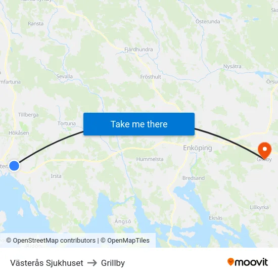 Västerås Sjukhuset to Grillby map
