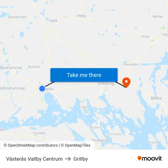 Västerås Vallby Centrum to Grillby map