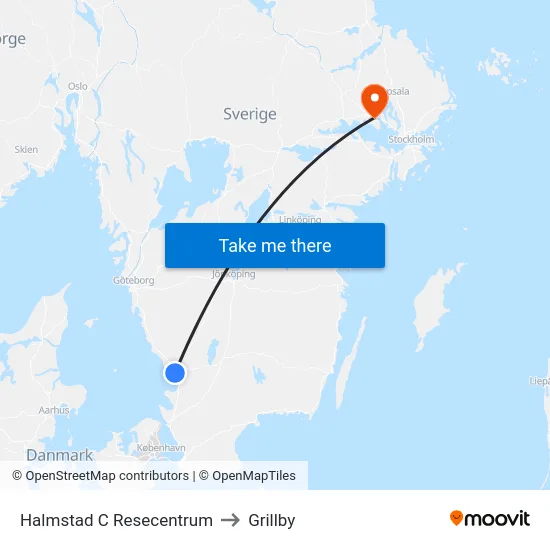 Halmstad C Resecentrum to Grillby map
