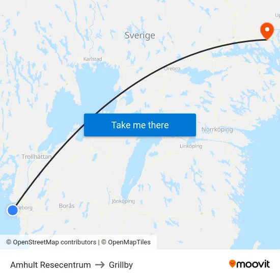 Amhult Resecentrum to Grillby map
