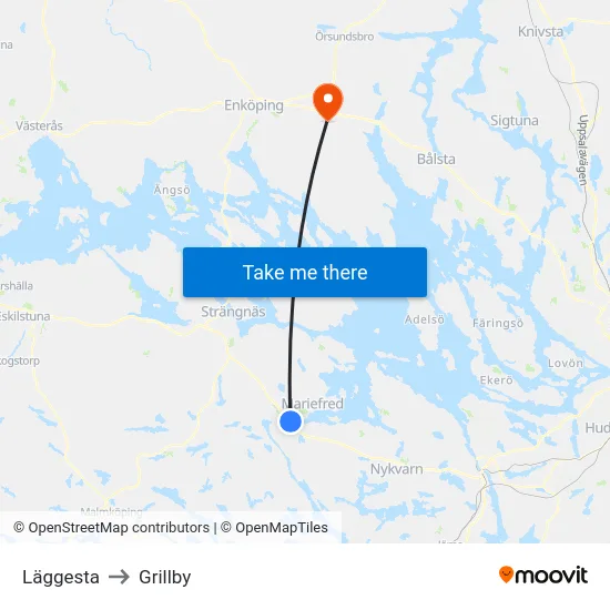 Läggesta to Grillby map