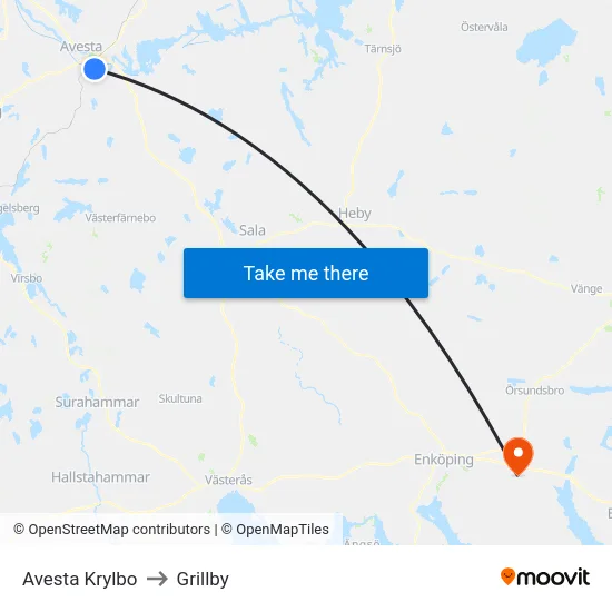 Avesta Krylbo to Grillby map
