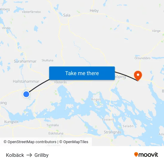 Kolbäck to Grillby map