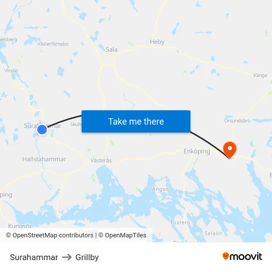 Surahammar to Grillby map