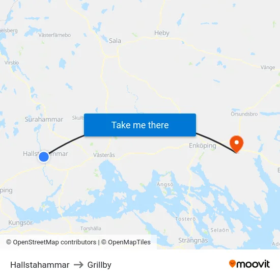 Hallstahammar to Grillby map