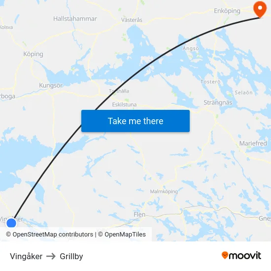 Vingåker to Grillby map