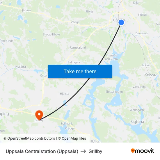 Uppsala Centralstation (Uppsala) to Grillby map