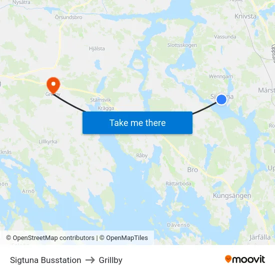 Sigtuna Busstation to Grillby map