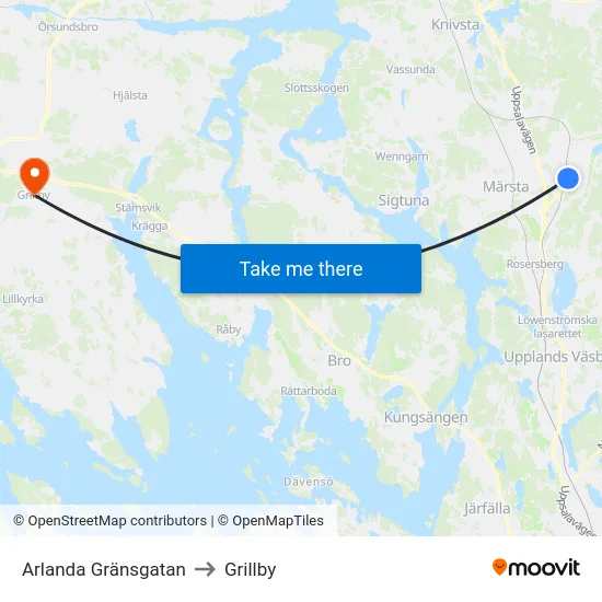 Arlanda Gränsgatan to Grillby map