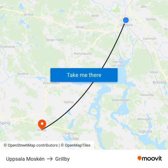 Uppsala Moskén to Grillby map