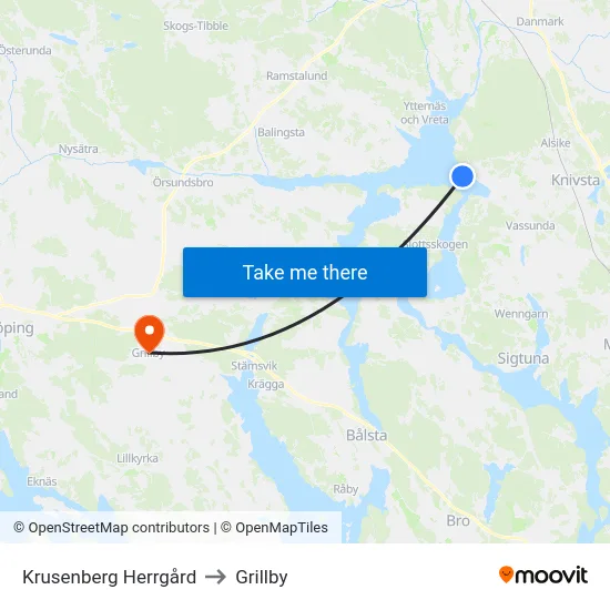 Krusenberg Herrgård to Grillby map