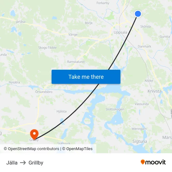 Jälla to Grillby map