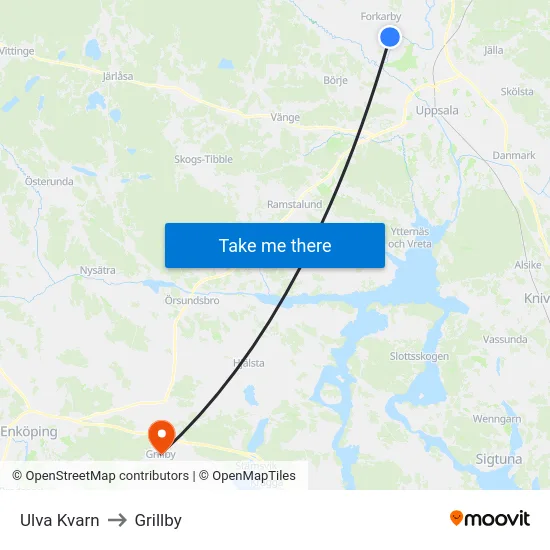 Ulva Kvarn to Grillby map