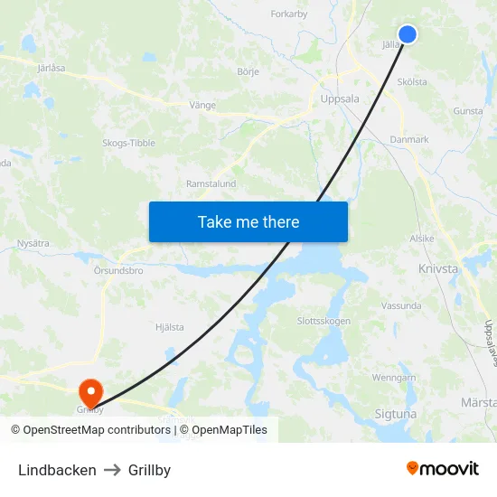 Lindbacken to Grillby map