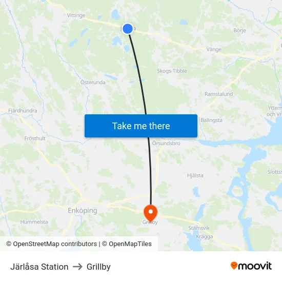 Järlåsa Station to Grillby map