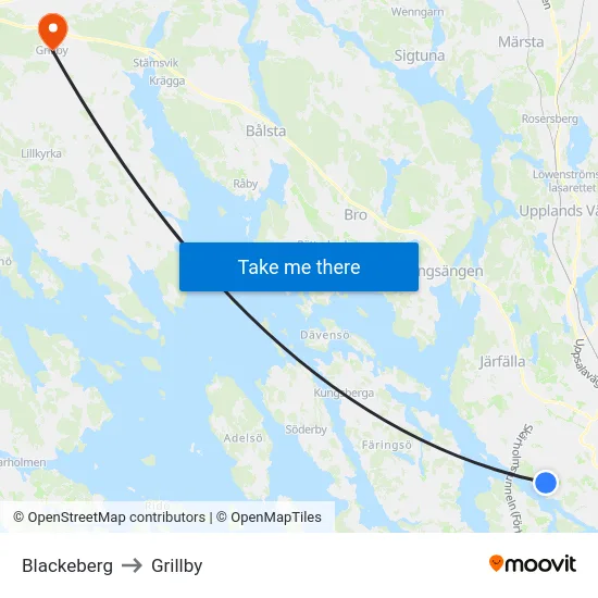 Blackeberg to Grillby map