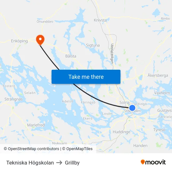 Tekniska Högskolan to Grillby map