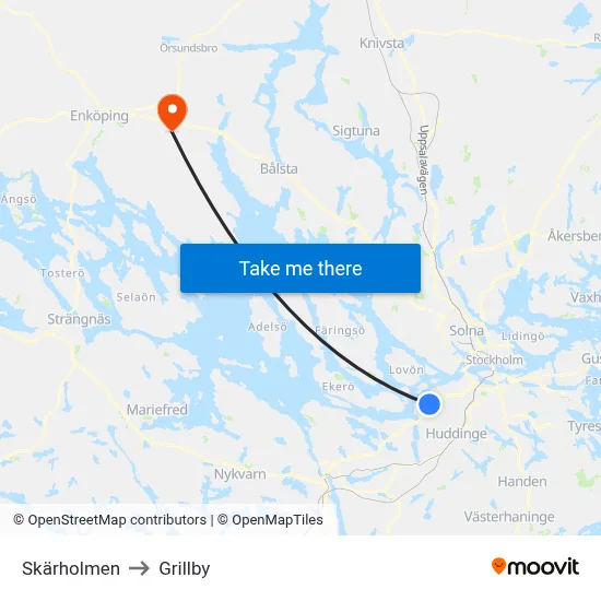 Skärholmen to Grillby map