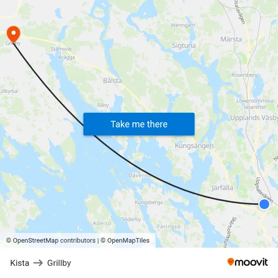 Kista to Grillby map