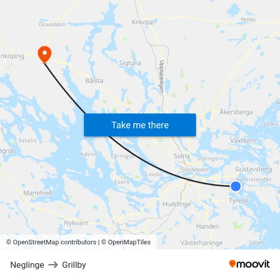 Neglinge to Grillby map