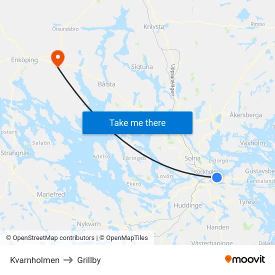 Kvarnholmen to Grillby map