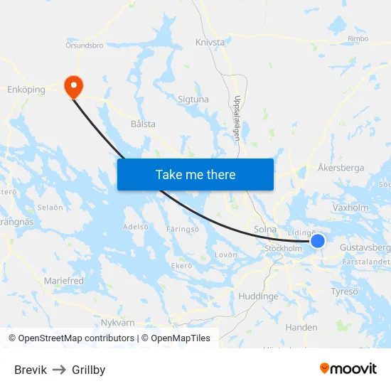 Brevik to Grillby map
