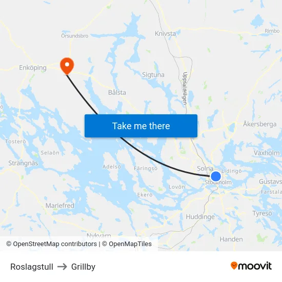 Roslagstull to Grillby map