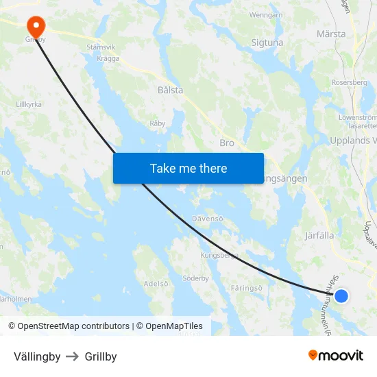 Vällingby to Grillby map
