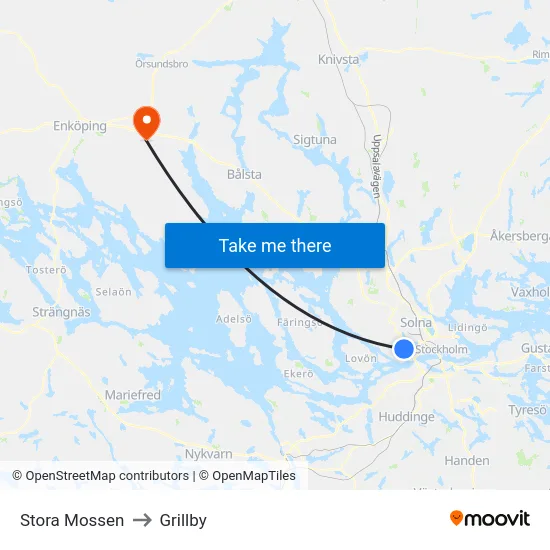 Stora Mossen to Grillby map