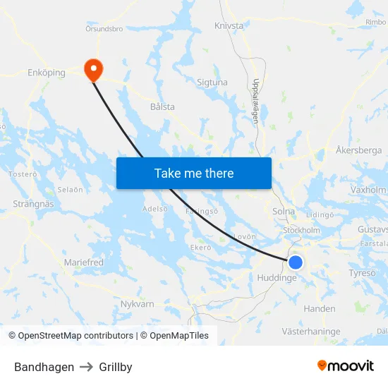 Bandhagen to Grillby map