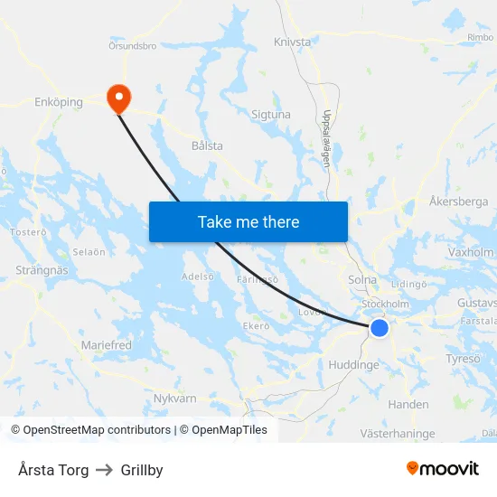 Årsta Torg to Grillby map