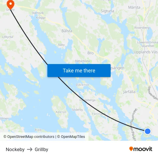 Nockeby to Grillby map