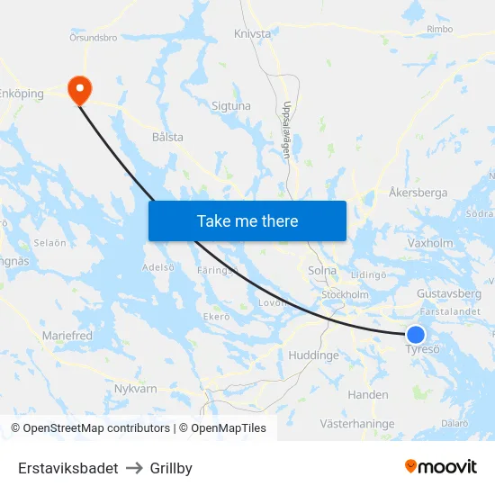Erstaviksbadet to Grillby map